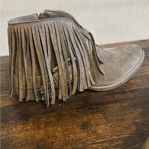 Very G Fringe Ankle Booties - Taupe